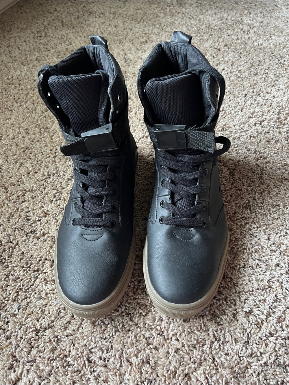 Men's Black High-Top Boots with Tan Outsole